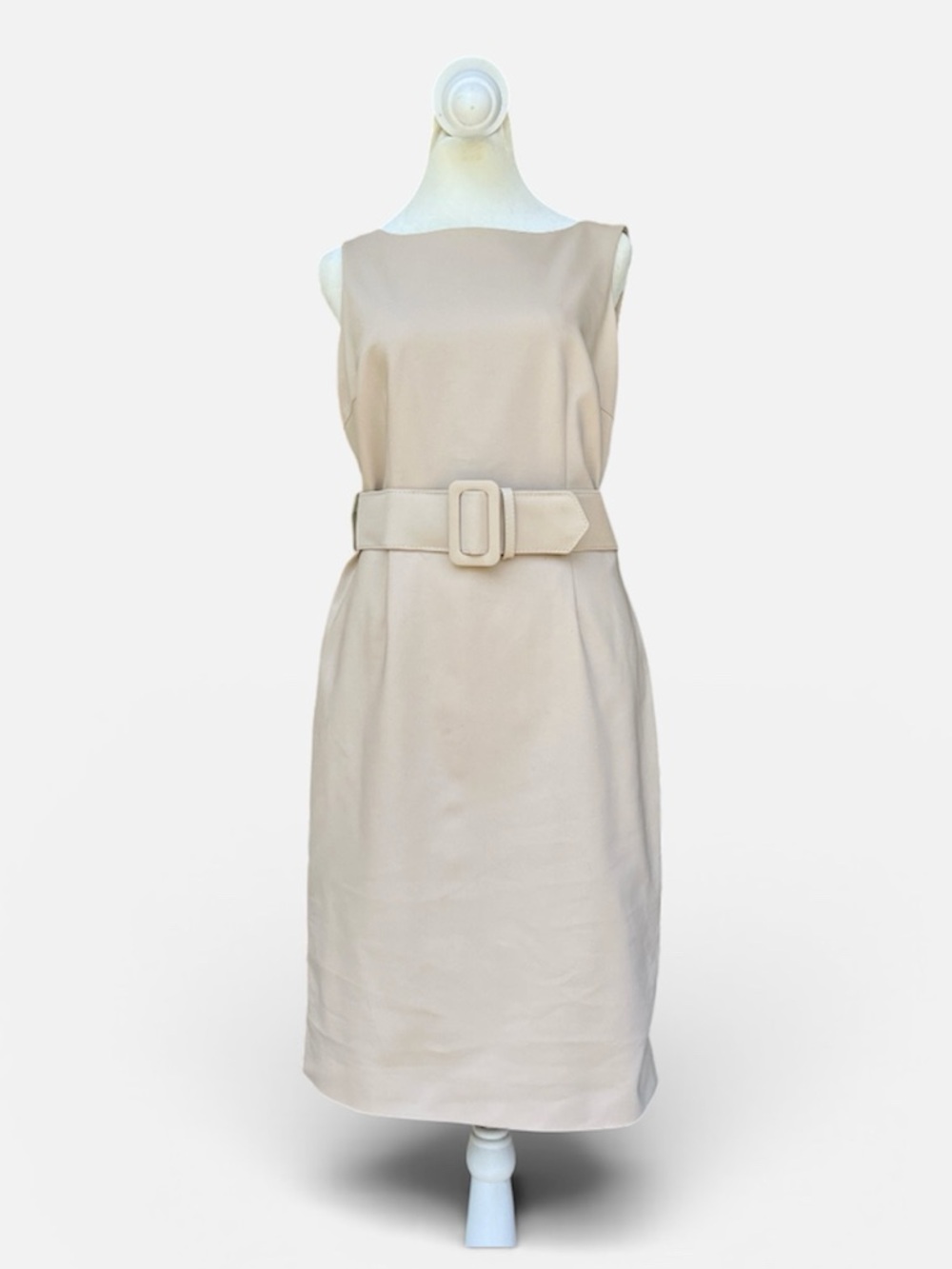 NWT Albert Nipon Vintage Belted Sleeveless Sheath Dress in Sand Sz 6